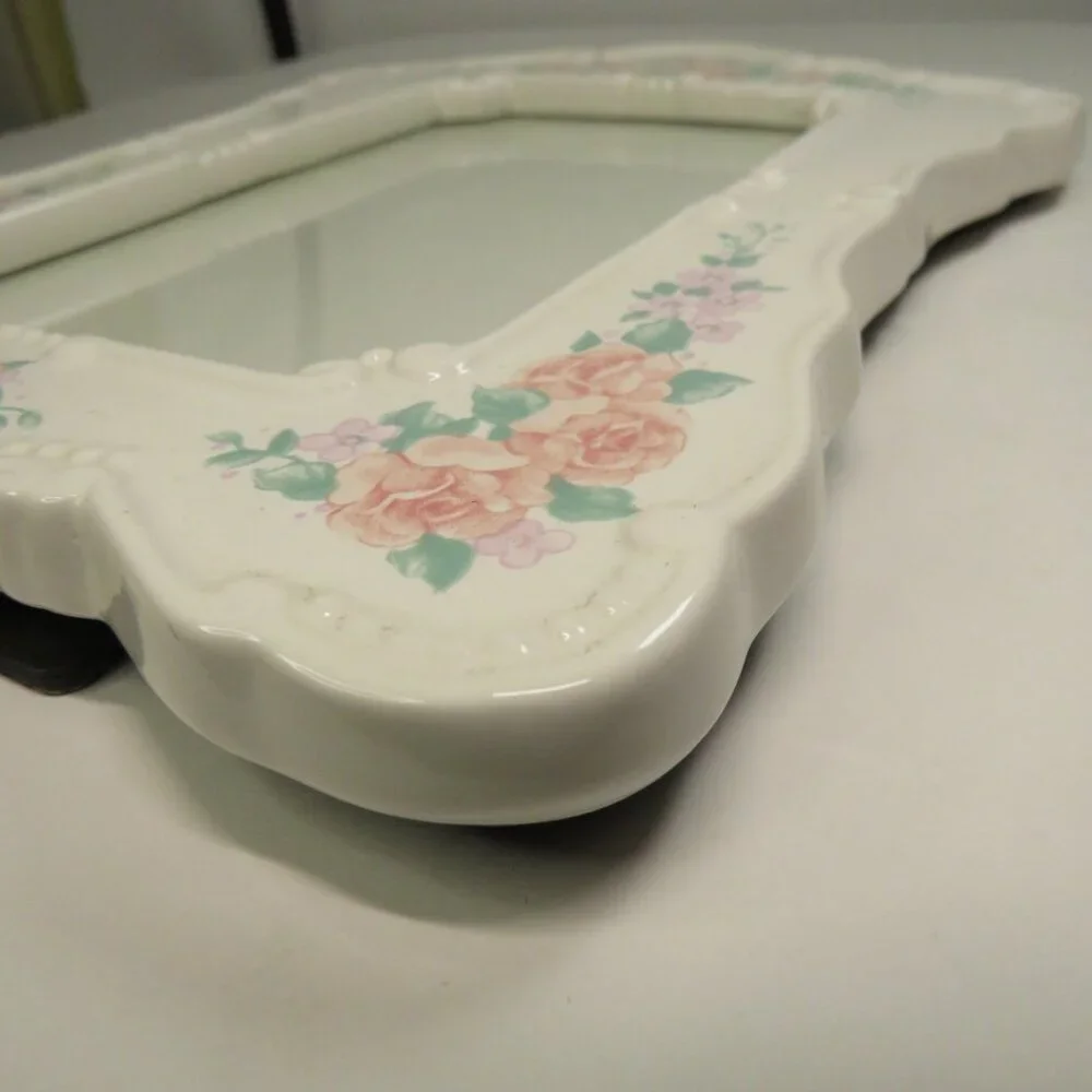 Ceramic Vintage Peachy Pink Roses Picture Frame w Lilac Flowers 10